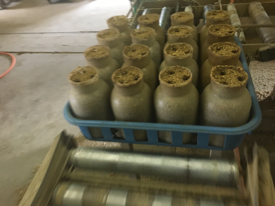 きのこ栽培　詰め込み